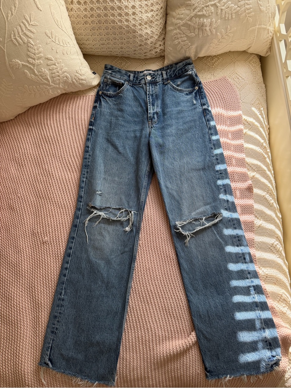 Zara Ripped Knee Wide-Leg Jeans
